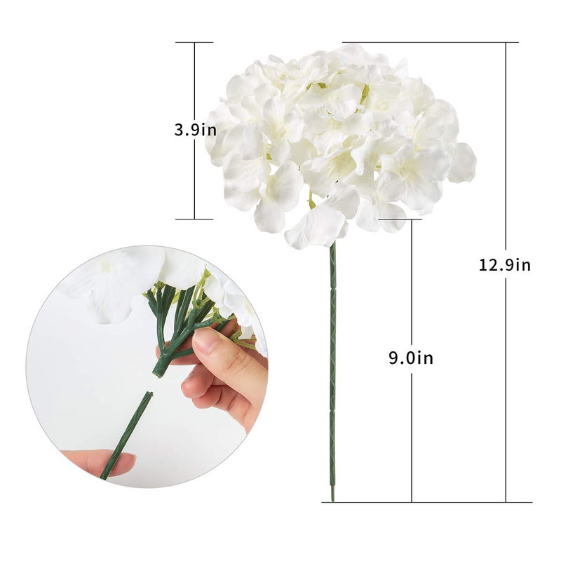 Exoment Silk Hydrangea Heads with Stems,White Artificial Flower Heads DIY Wedding Centerpiece Home Party Baby Shower Decor (10, White) - Image 5